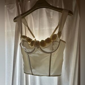 Vintage la senza cream silk corset top with flower detail